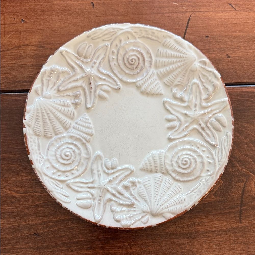Mud Pie Oceanic Sanibel White Ceramic Plate 8 inch salad or dessert plate